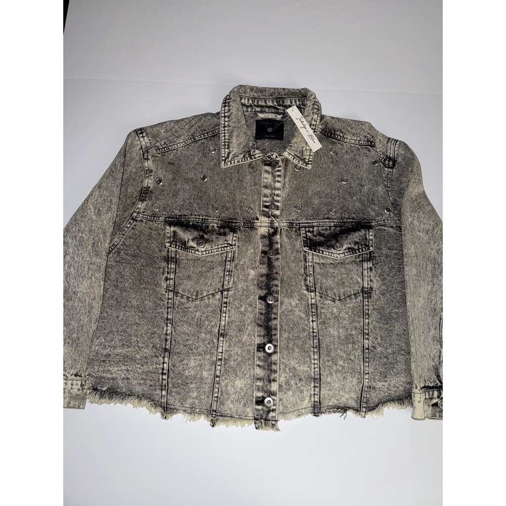 Indulge in Blue Women 2X Studded Acid Wash Denim Jacket Gray 100% Cotton NWT